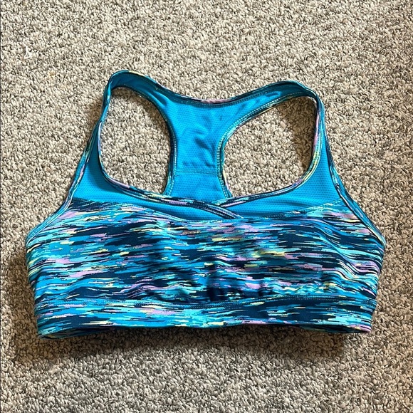 Women's Blue Patterned Sports Bra - Picture 1 of 2